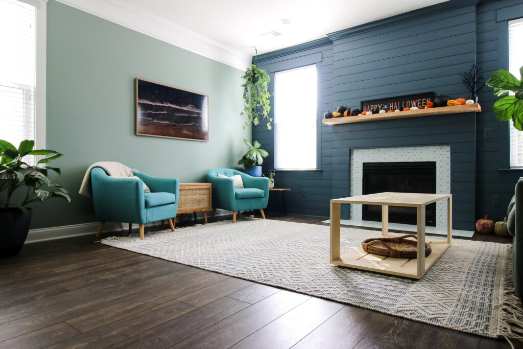DIY shiplap fireplace accent wall
