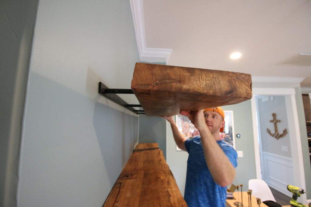 Installing live edge floating shelves