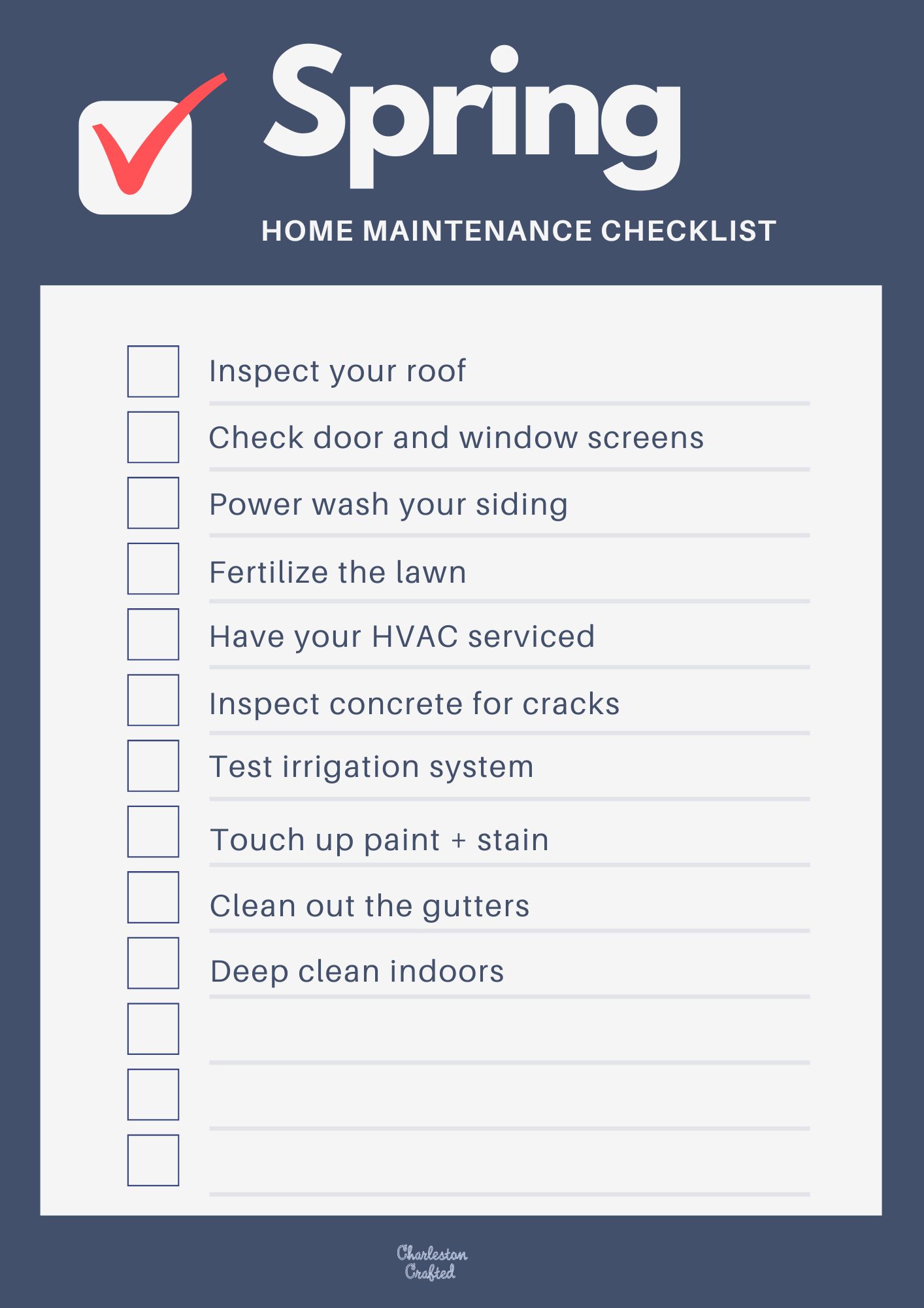 Spring Home Maintenance Checklist FREE Printable PDF