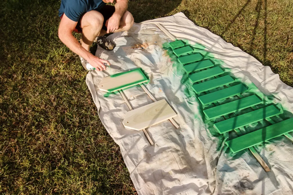 Spray painting trim of oversized gift tags