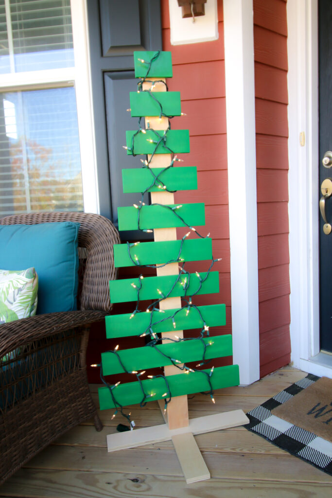 Lights hung on wooden christmas tree