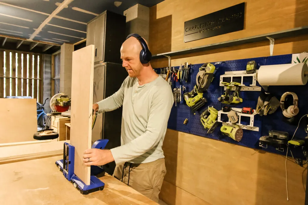 Drilling pocket holes for art table