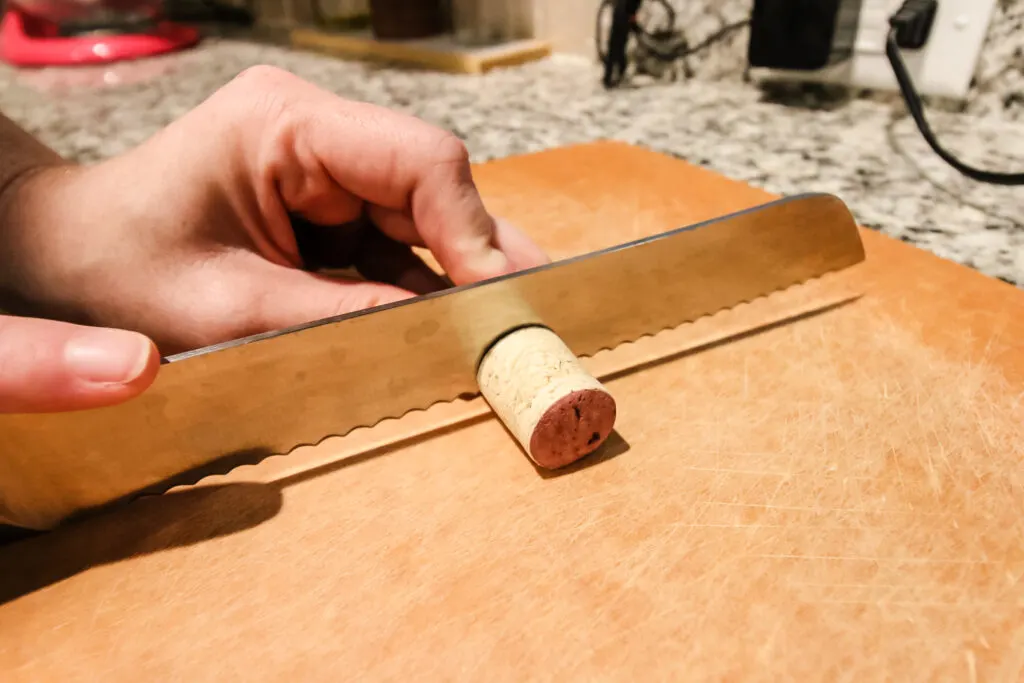 cutting a cork in half