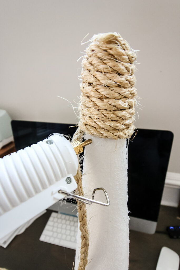 how to hot glue rope to a foam christmas tree