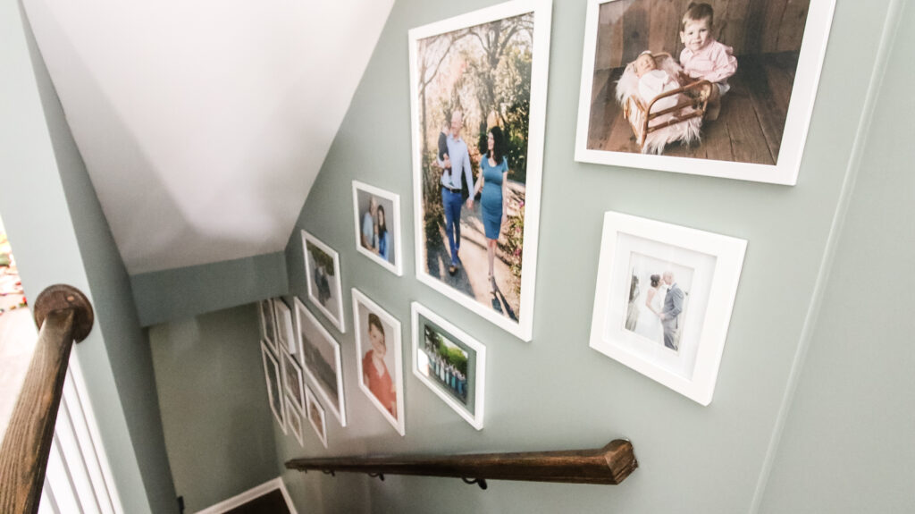 White frames on staircase