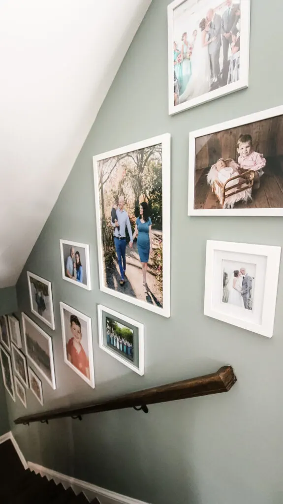 Tall photo of staircase gallery wall