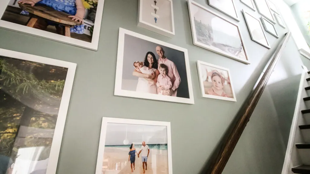 Professional family photos on the wall