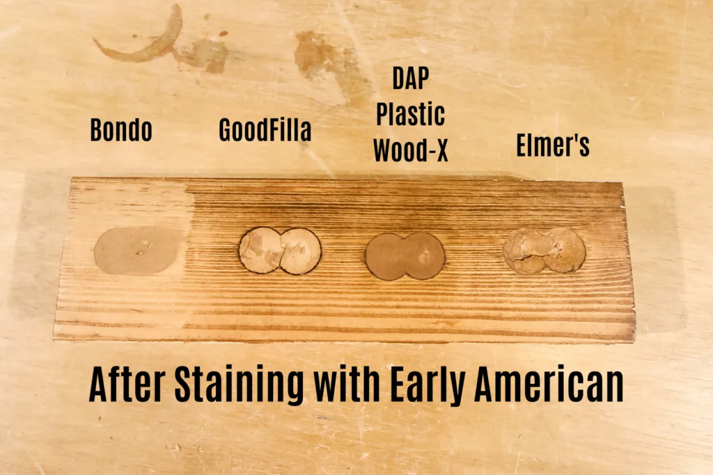 Staining four wood fillers with Early American