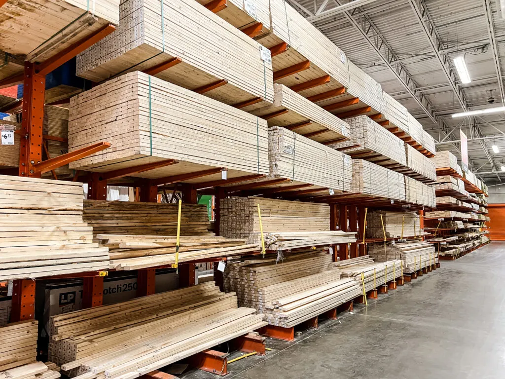 Wood on shelves at Home Depot