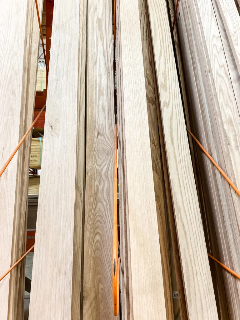 Oak boards on shelves at Home Depot