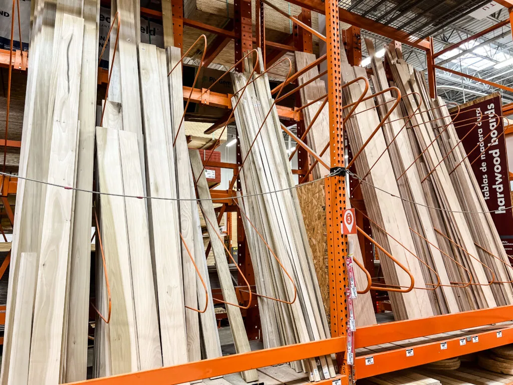 Poplar and oak on shelves at Home Depot