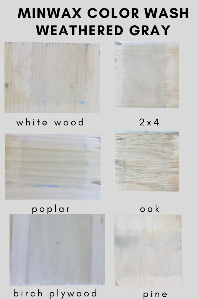 Minwax Color Wash Weathered Gray stain on different types of wood