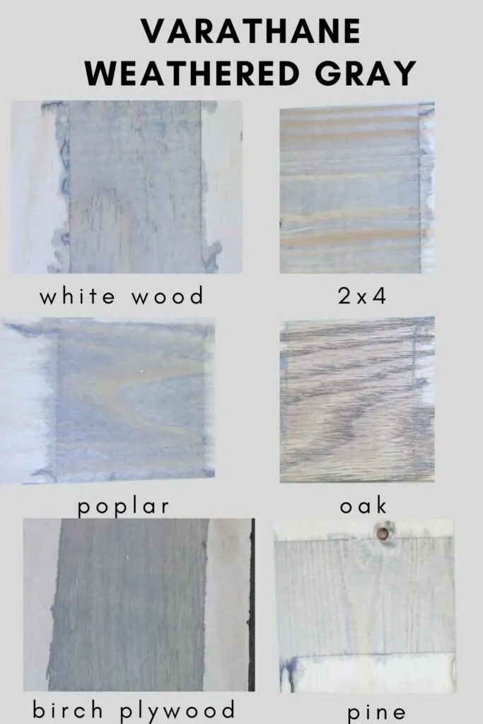 Varathane Weathered Gray stain on different types of wood