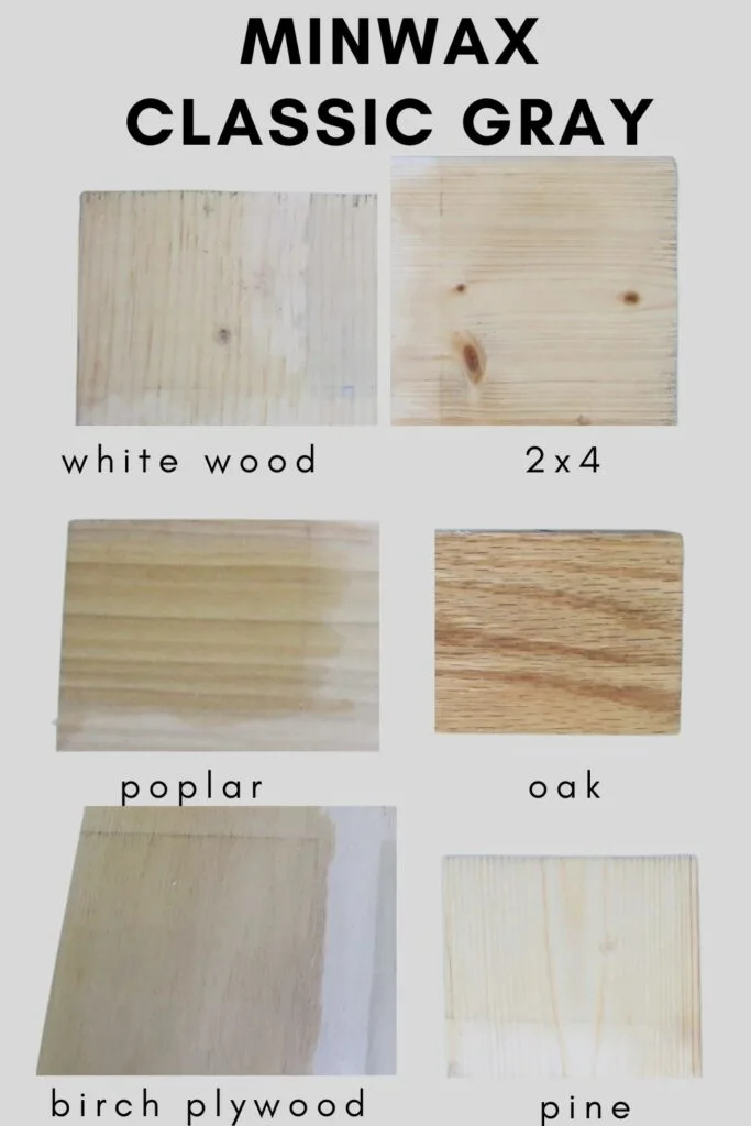 minwax classic gray stain on different types of wood