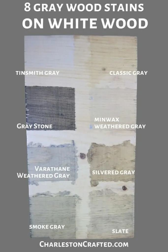8 gray wood stains on white wood