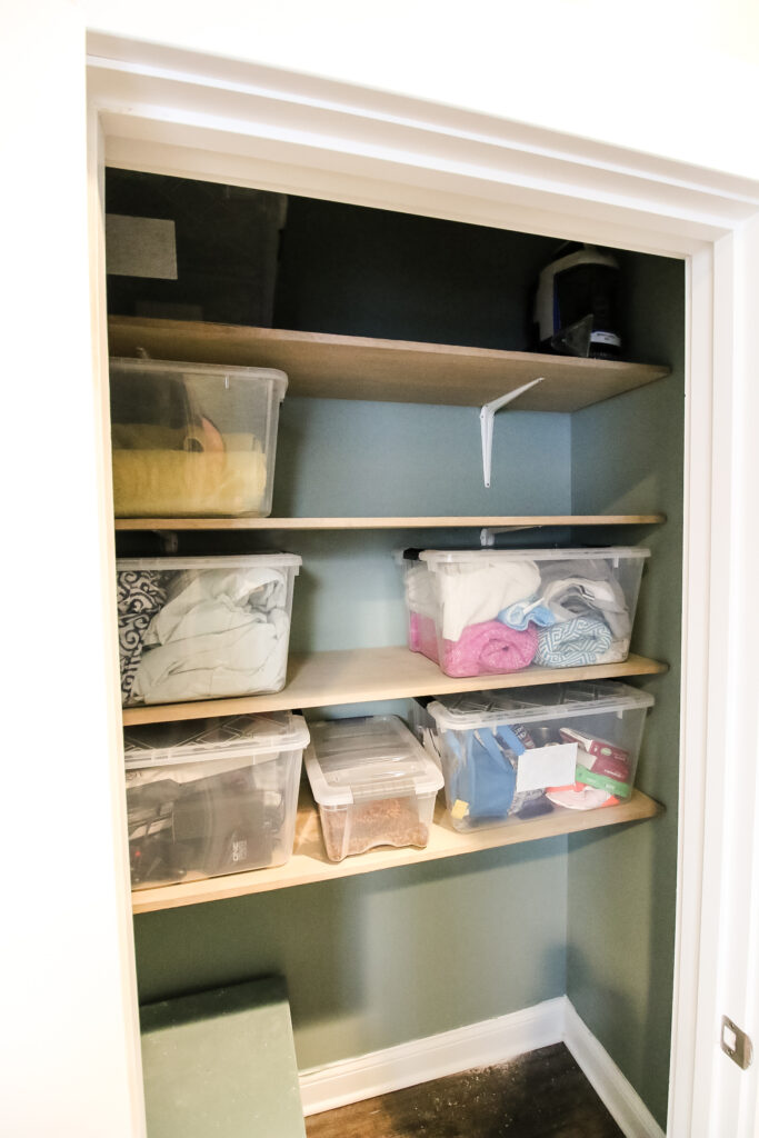 Vertical storage in linen closet