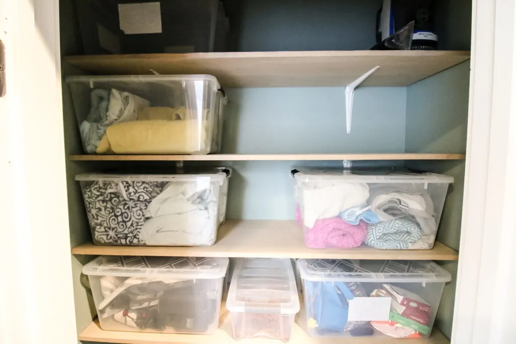 Organization in DIY linen closet