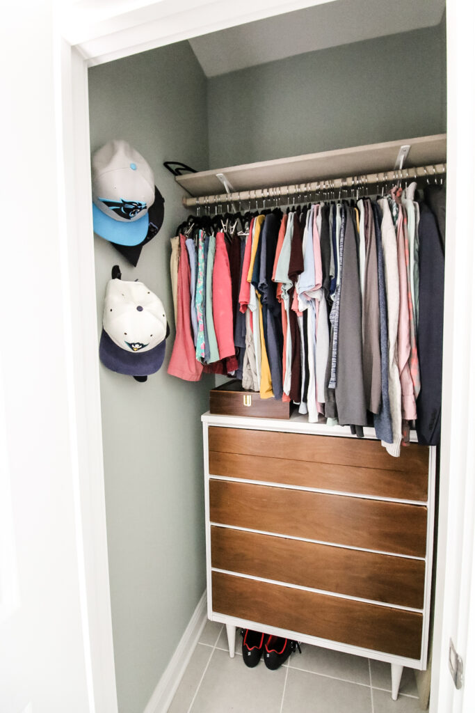 Linen closet turned clothes closet