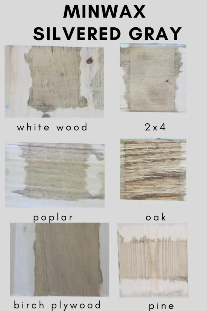 Minwax Silvered Gray stain on different types of wood