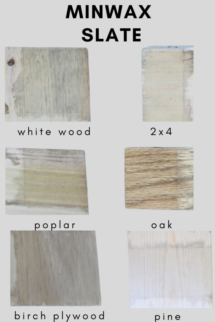 Minwax Slate stain on different types of wood