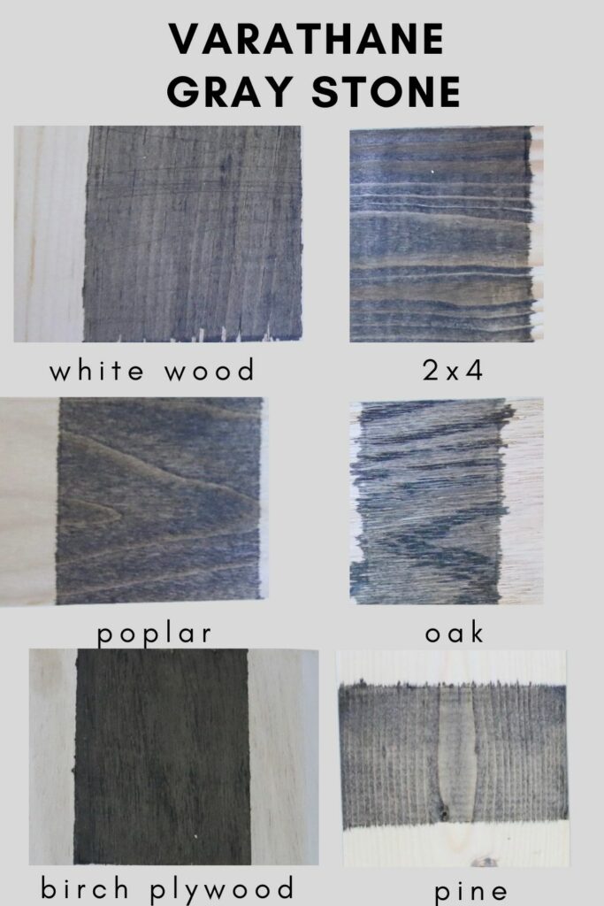 Varathane Gray Stone stain on different types of wood