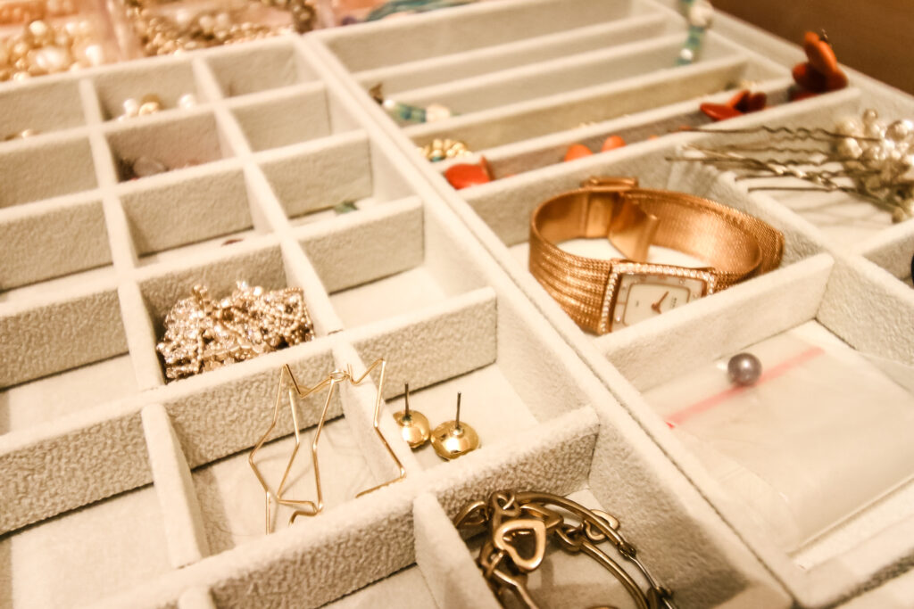 earrings organized in a drawer