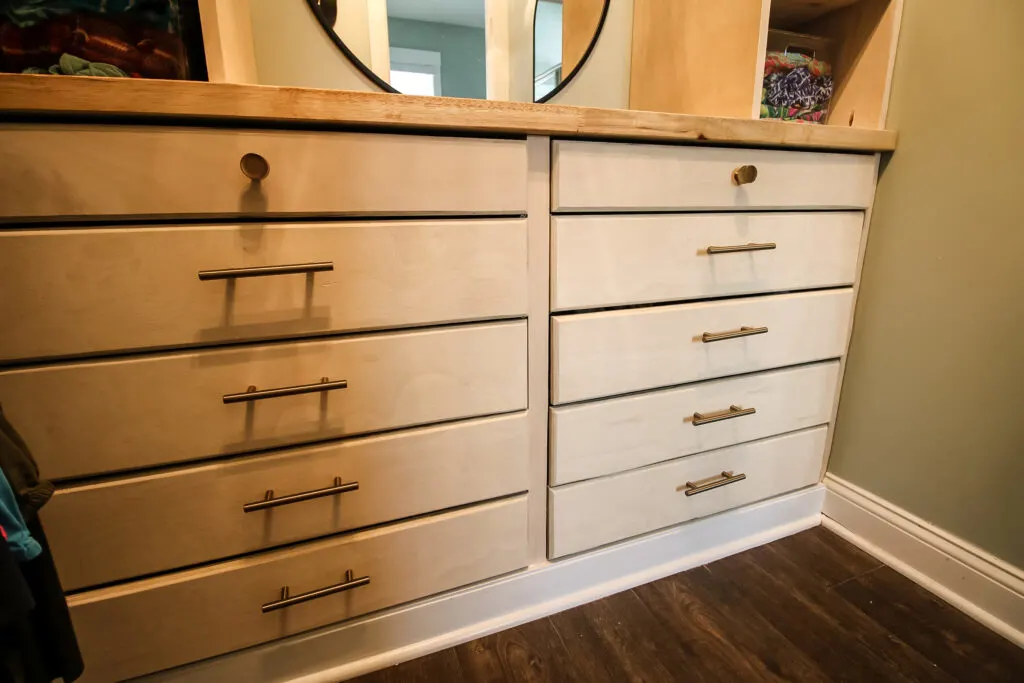 Drawers in place in built in dresser
