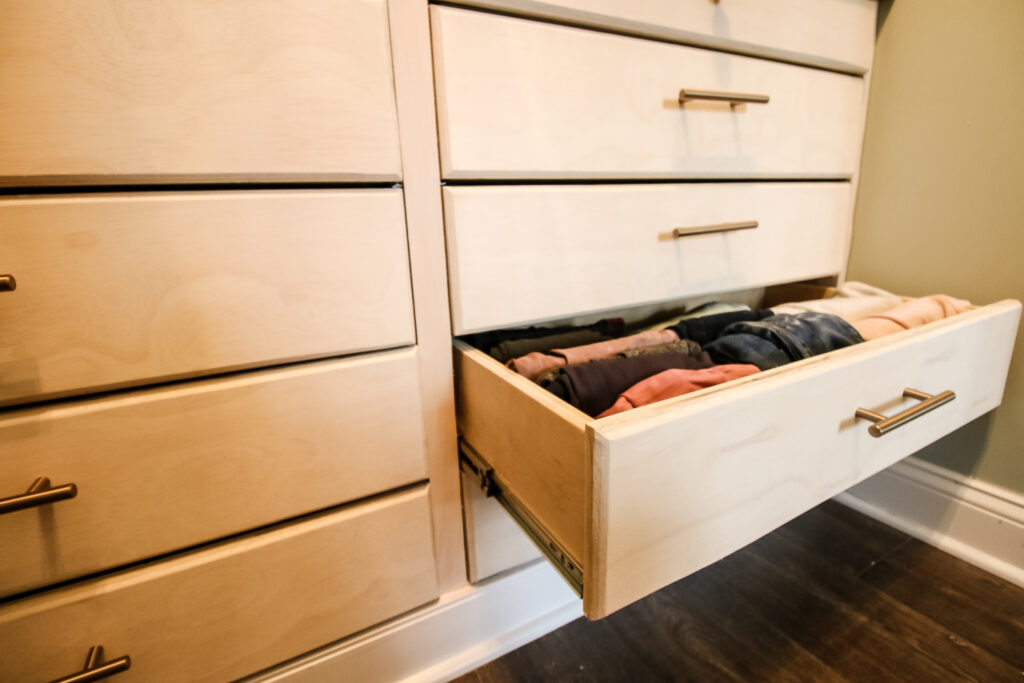Drawers slid in place in dresser