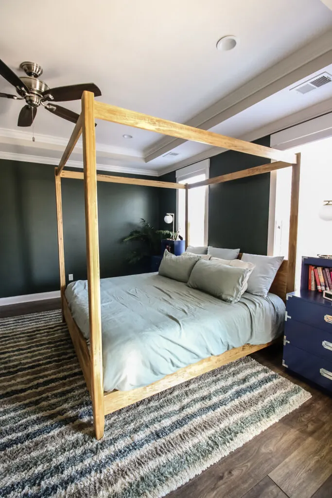 Side view of DIY four poster canopy bed