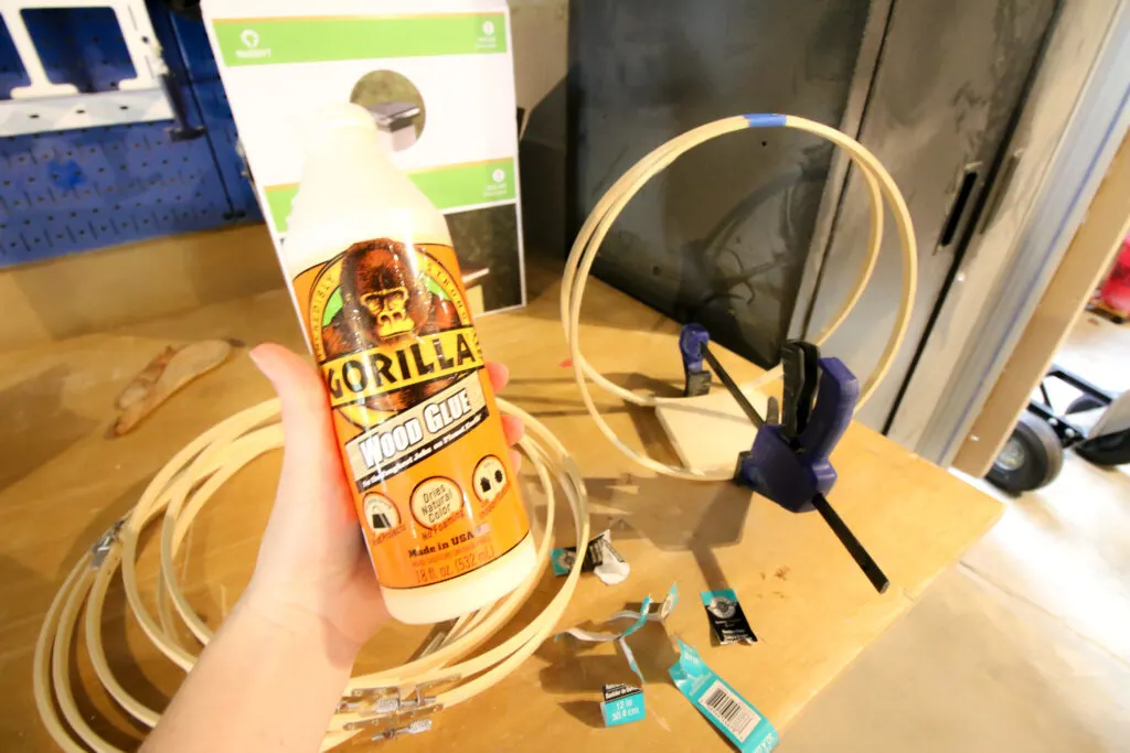 gorilla glue wood glue and assembling plant hanger in the background