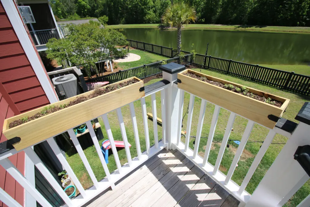 DIY deck rail planters on railings