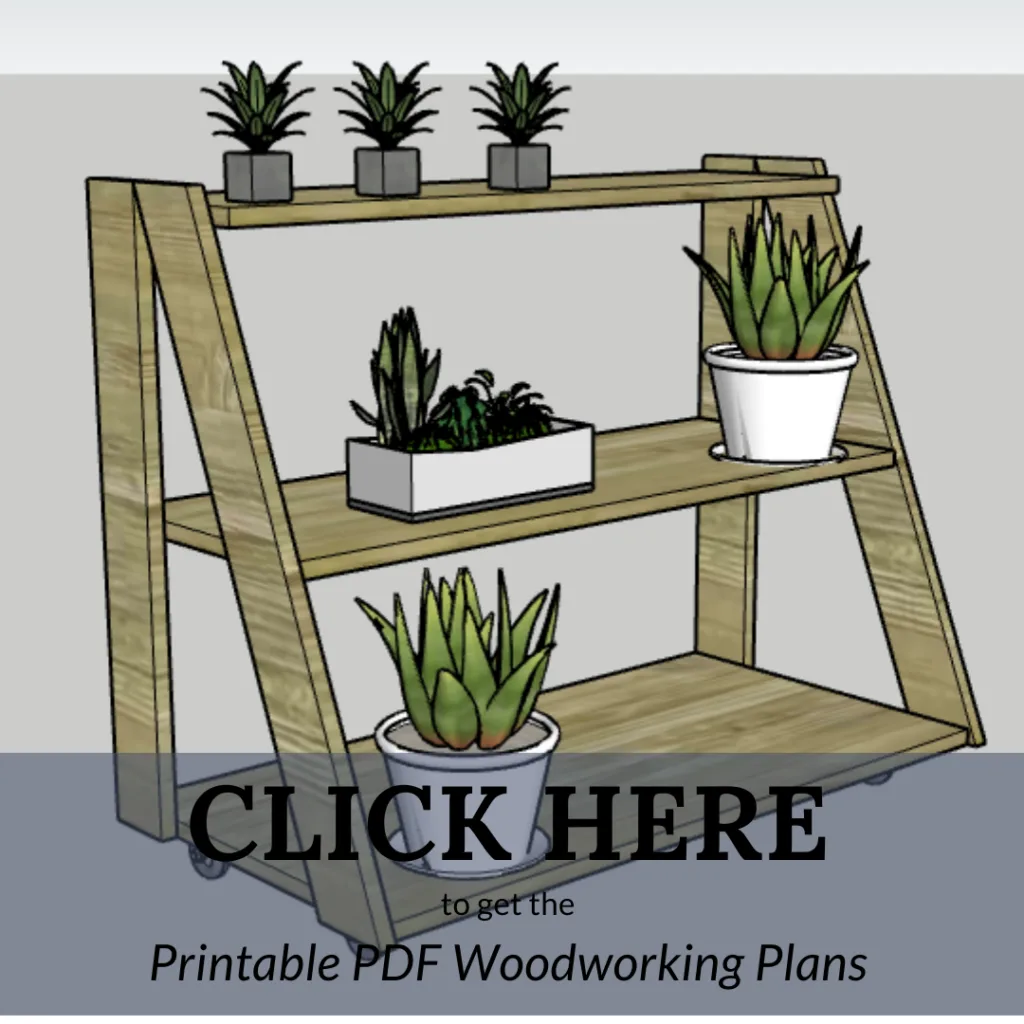 Link to woodworking plans for DIY three tiered rolling plant stand