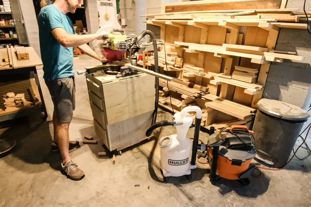 Mullet and vacuum attached to miter saw