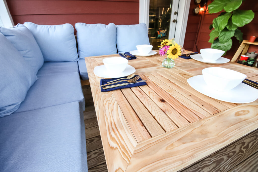 Dining table set for dinner