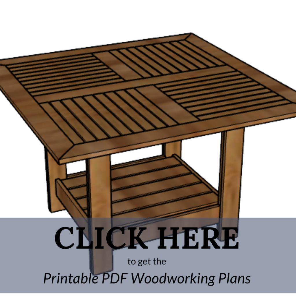 Link to woodworking plans for DIY square outdoor dining table - Charleston Crafted