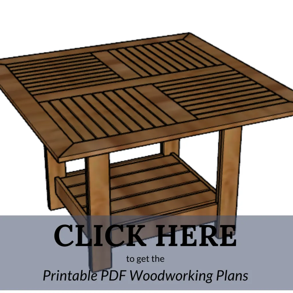 Link to woodworking plans for DIY square outdoor dining table - Charleston Crafted