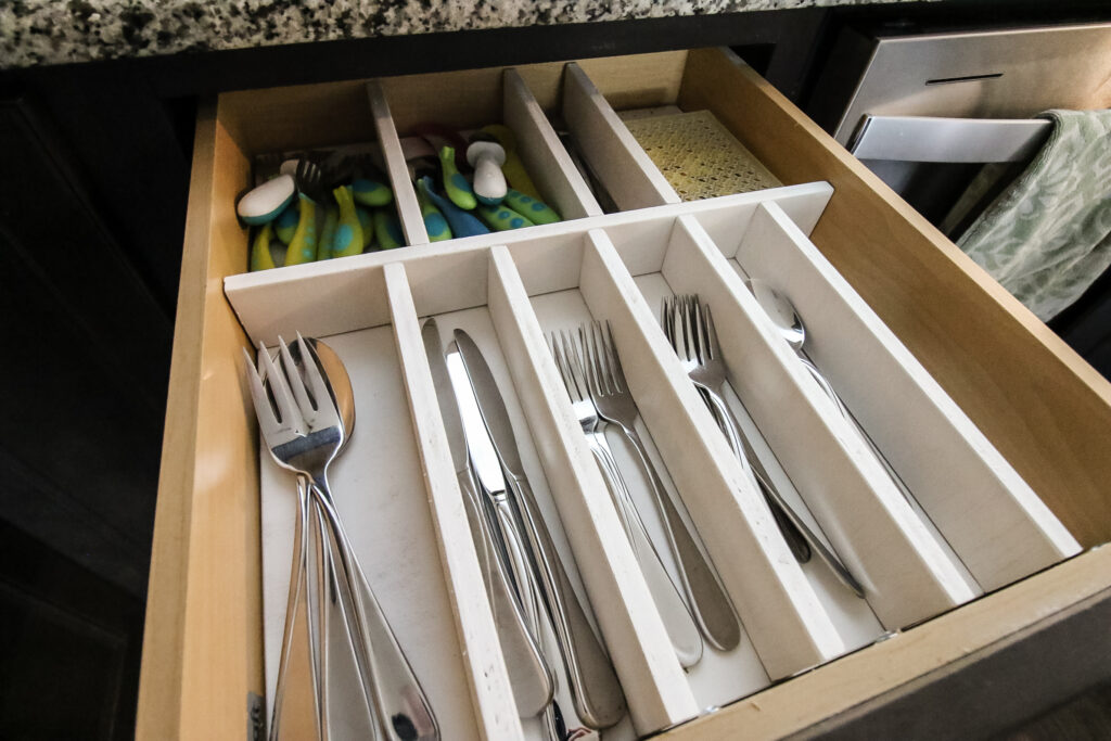 Organized kitchen silverware drawer