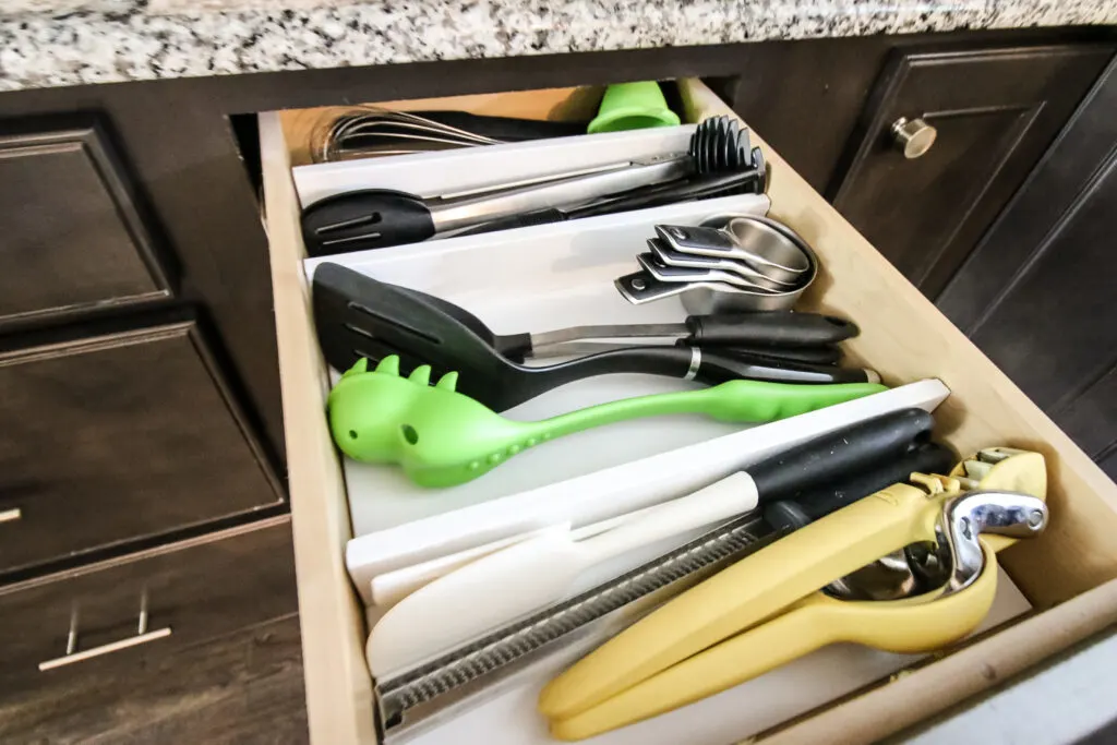 Kitchen utensils organized in drawer