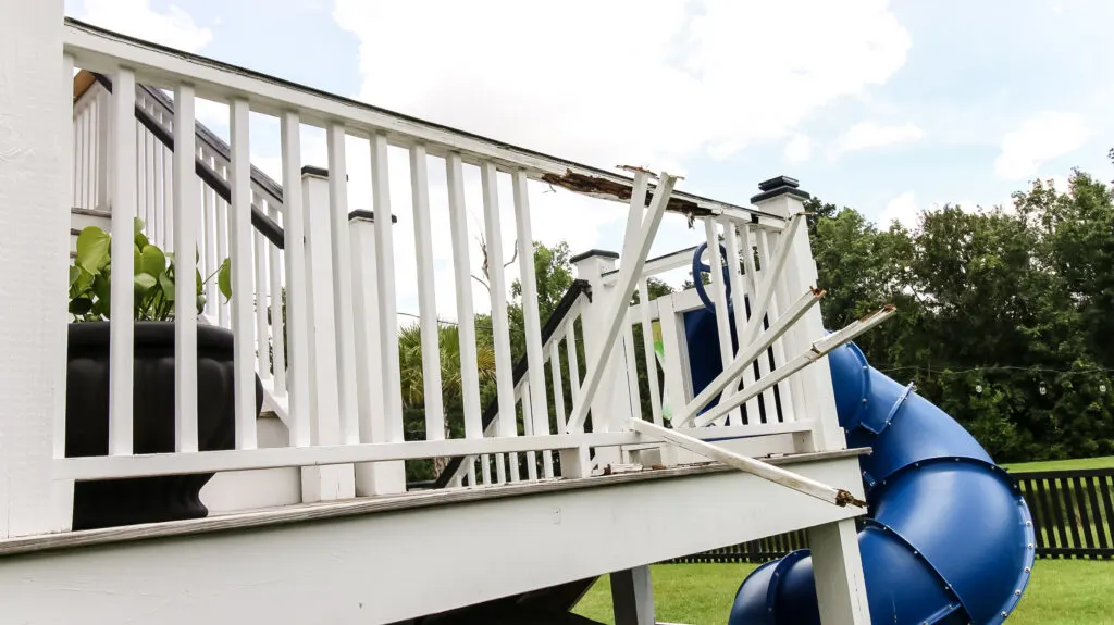 Smashed rotten railing