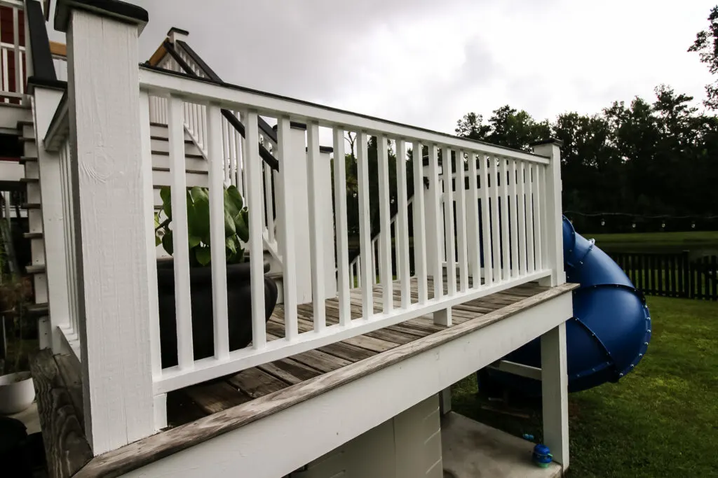 New back stair railing in place