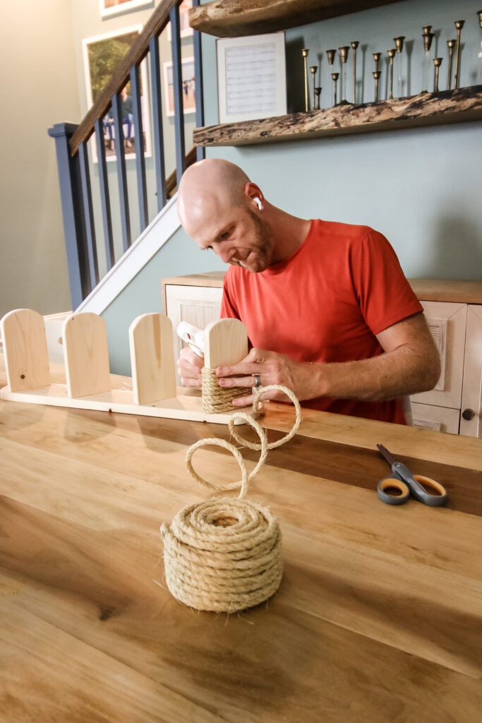 Wrapping cat stairs with rope