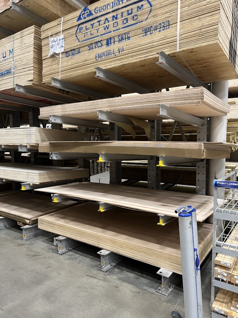 rack of plywood at lowes