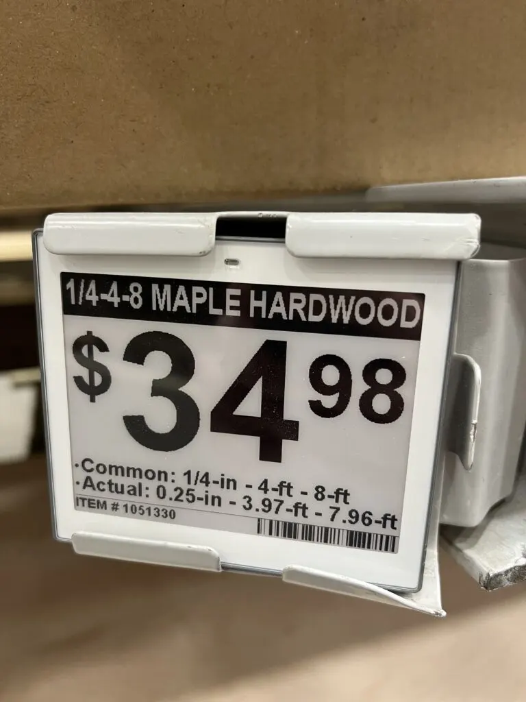 electronic price tag for maple hardwood plywood
