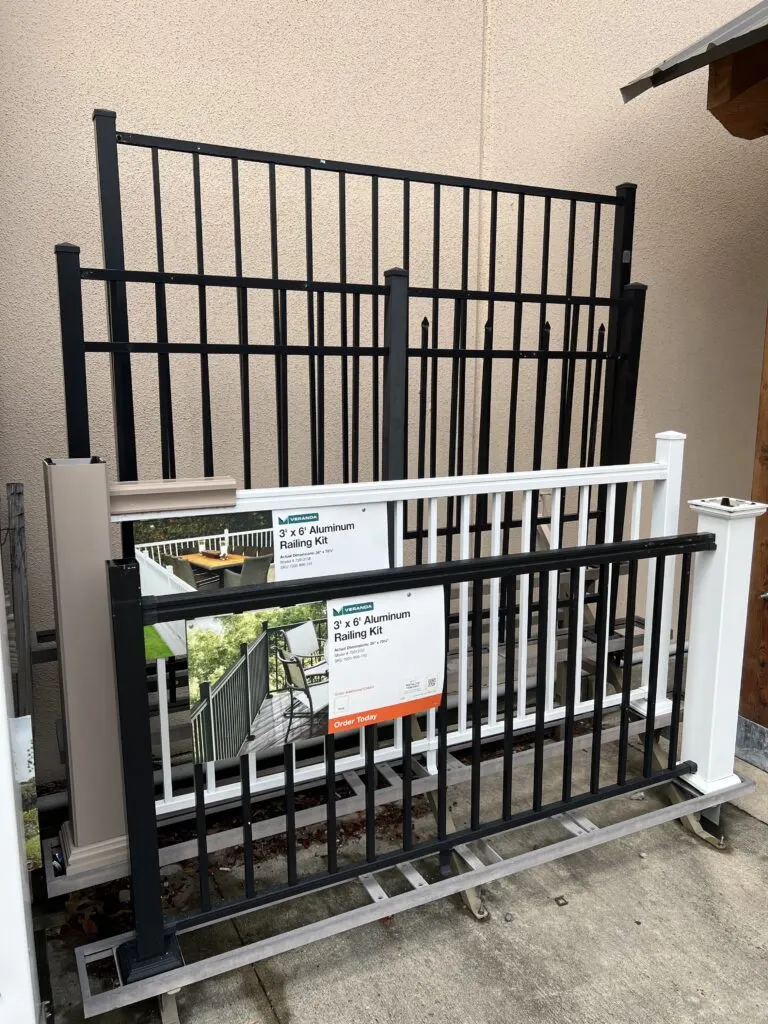 Pre-built deck railing sections available at Home Depot