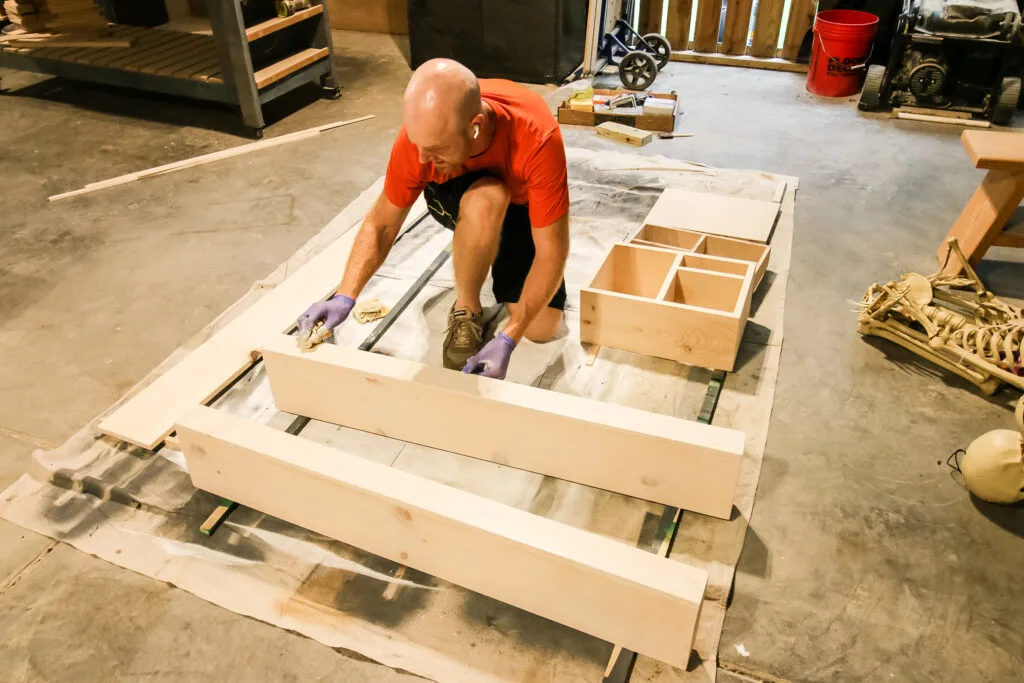 Applying stain to diy floating shelves