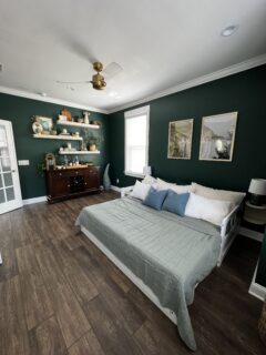 gold and green guest bedroom