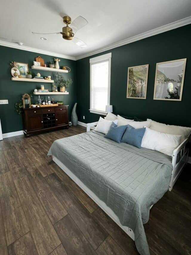 Gold and green guest bedroom makeover