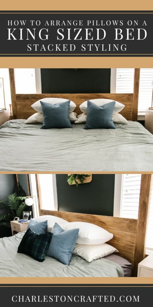 how to arrange pillows on a king sized bed - stacked styling
