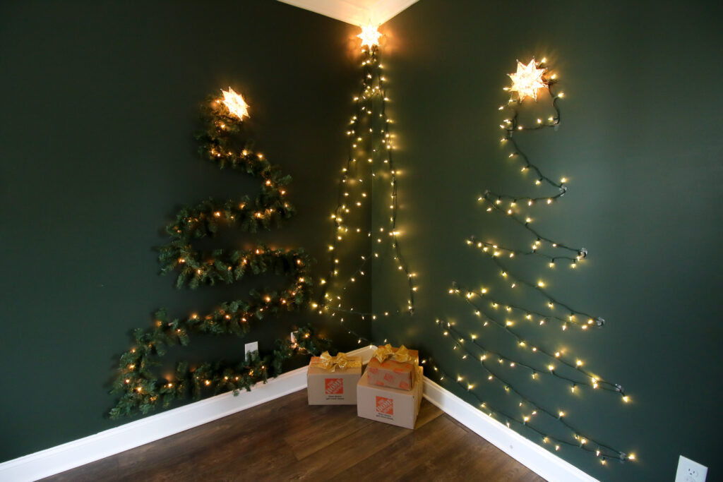 how to hang christmas light trees on the wall