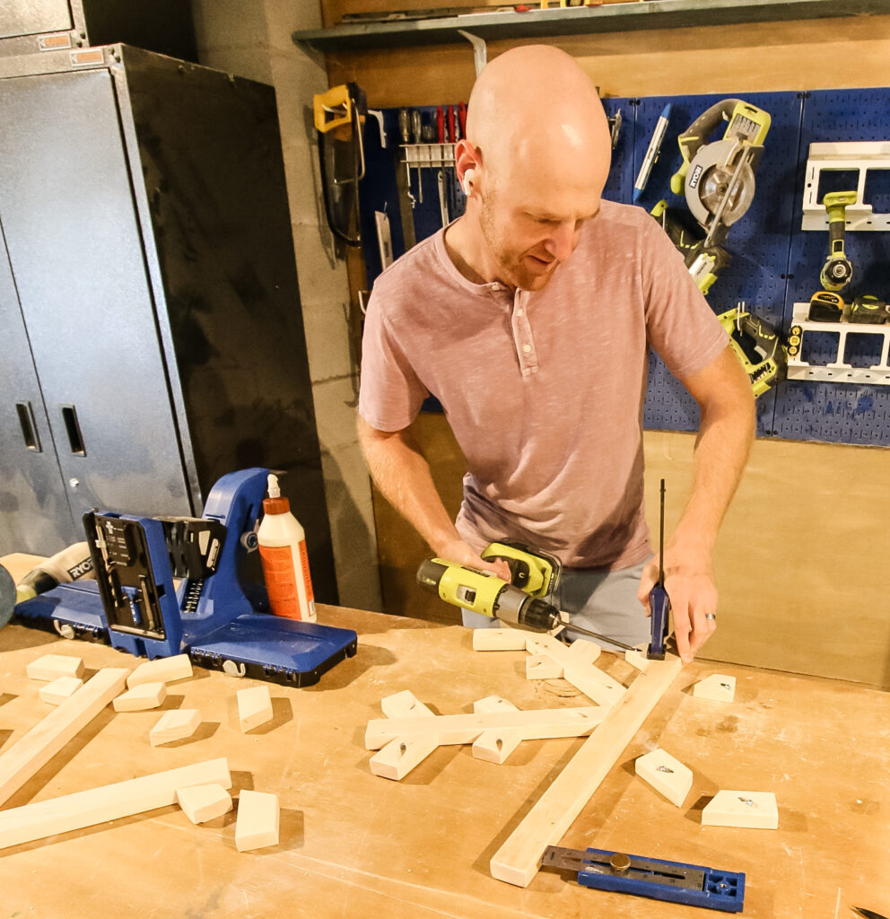 Attaching pieces of DIY wooden snowflake with pocket hole screws